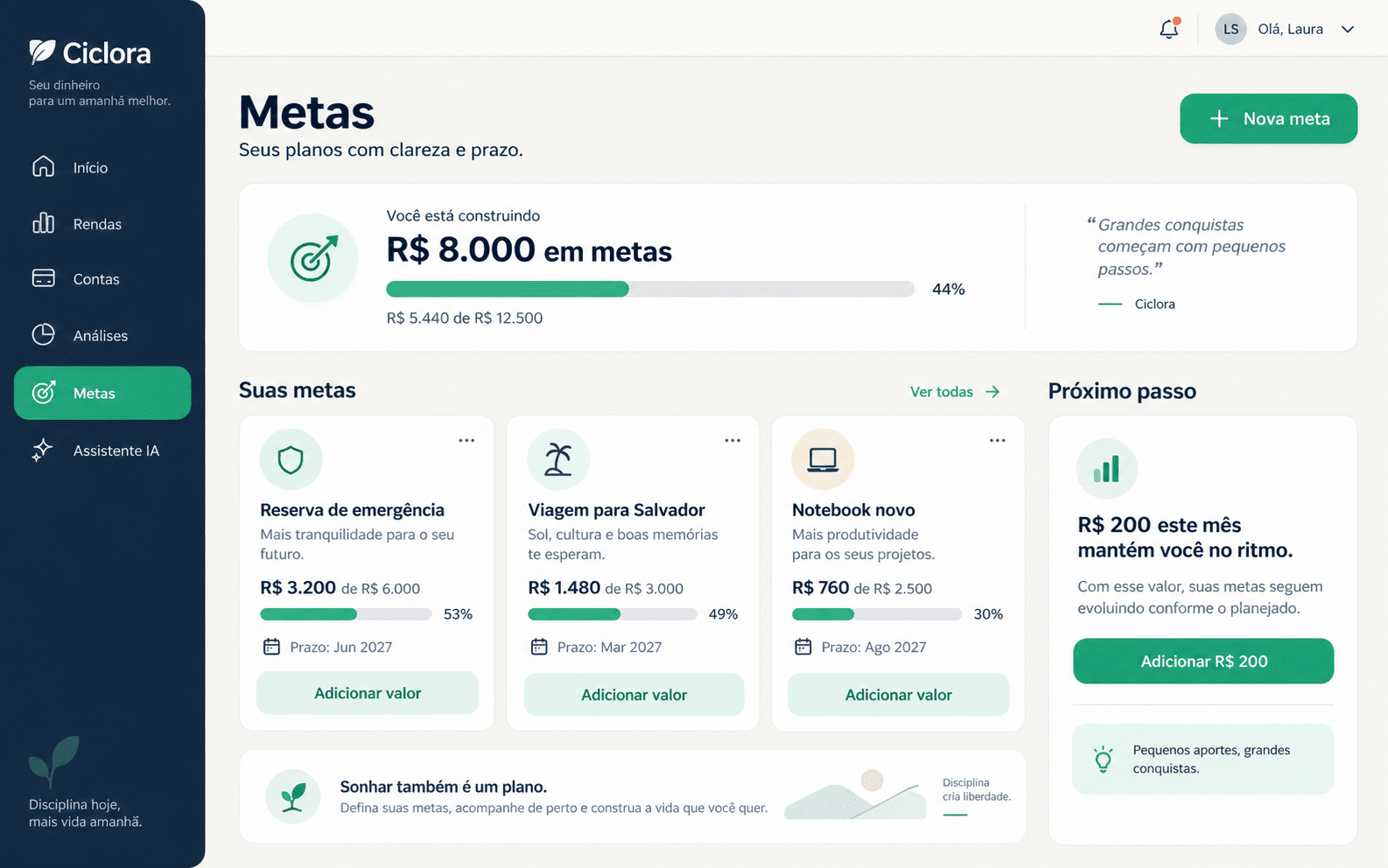 Ciclora — planejamento de metas no computador